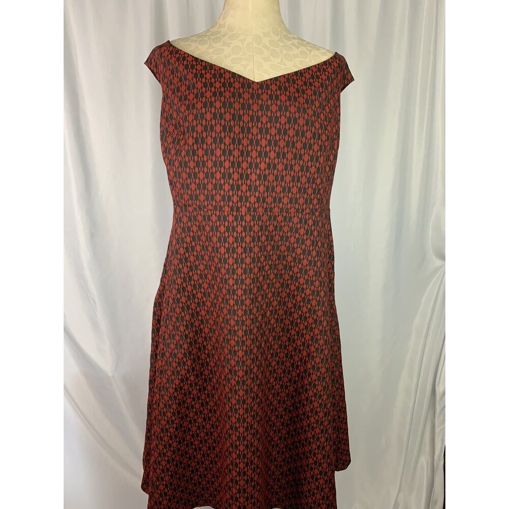 Size 20 Eloquii Midi Red Black Sleeveless Fit Flare Dress Plus Size - Picture 4 of 9